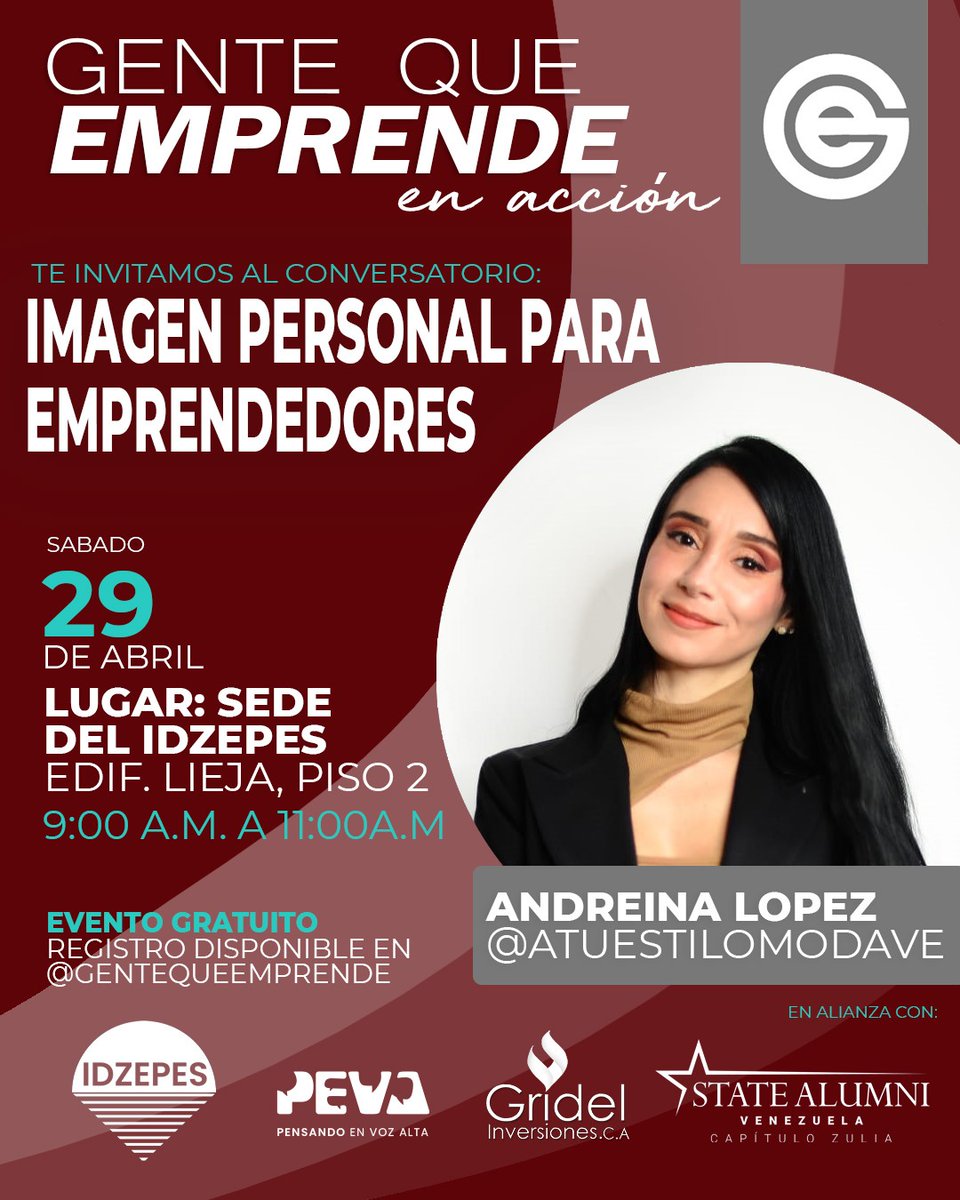 gentequemprende's tweet photo. Imagen Personal para Emprendedores con Andreína López @atuestilomodave. Sábado 29 de abril #Izepes #Maracaibo #GenteQueEmprende https://t.co/iaxGhTf52X
