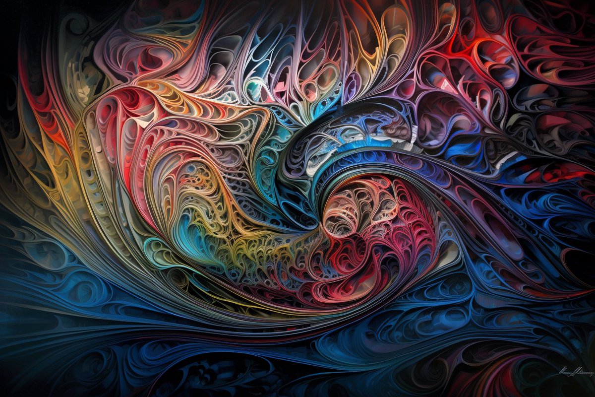 icreatelife's tweet photo. You can use formulas to generate fractals in the prompts. If you are not great at maths, just take this prompt and ask GPT-4 to re-write it for a different fractal. 

Share with me your fractals. 

Prompt: A highly detailed airbrush painting, using a parametric equation to create captivating art, x(t) = A * cos(a * t) * cos(t) + A * sin(b * t) * cos(t) and y(t) = A * cos(a * t) * sin(t) + A * sin(b * t) * sin(t), where 'A', 'a', and 'b' are constants, and 't' ranges from 0 to 2π. By experimenting with different values for 'A', 'a', and 'b', you can generate a variety of intriguing and visually appealing designs, combine this with other artistic elements and styles to create a captivating abstract design --ar 3:2