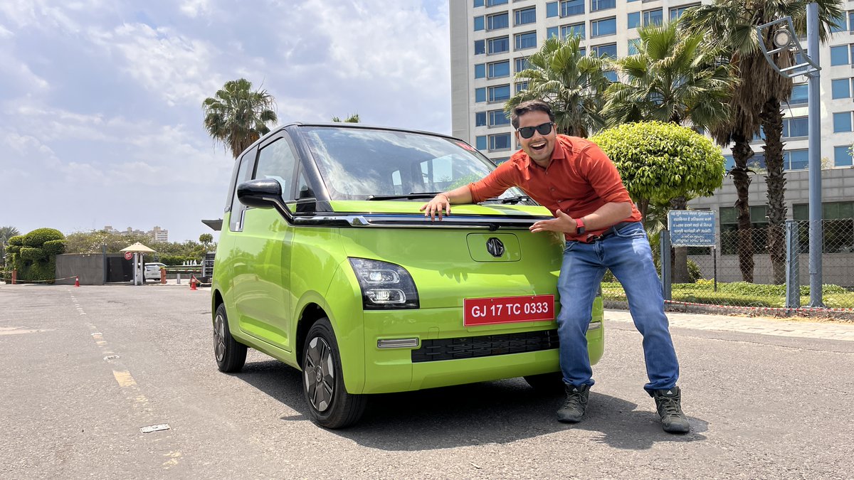 Motorplanetoff's tweet photo. Just drove the new MG Comet EV and it's a cute surprise! Spacious interior for 4 passengers and claimed range of 230 km with 17.3 kWh battery pack. Stay tuned for our YouTube review on April 27th.  #MGIndia #CometEV #MGCometEV #MGComet #ElectricVehicles https://t.co/177W1nRVcT
