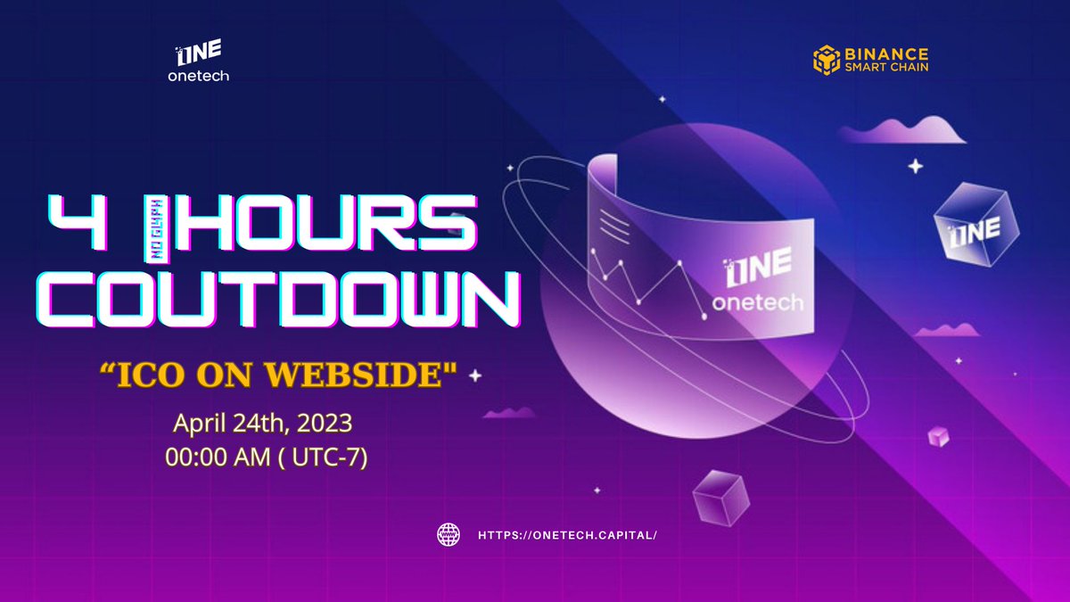Count with us!!! Only 4 hours left and you can count yourselves in our #Airdrop program.
Don't miss out on this chance to get our #OTC tokens
#cryptocurrency #OneTechCapital #BinanceSmartChain