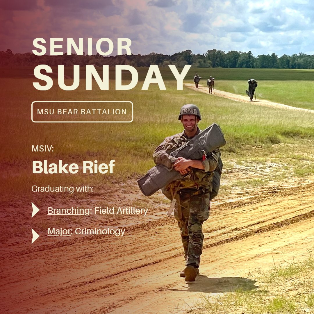 MoStateArmyROTC's tweet photo. It’s time for our 10th Senior Sunday! This week we would like to highlight cadet Blake Rief! Way to lead from the front CDT Rief! The Battalion can’t wait to see you commission in 27 days!🐻
#armyrotccadet #3rdbrigadearmyrotc #ArmyROTC #DecideToLead #seniorsunday #senior #gradute https://t.co/4vTTB3c4hf