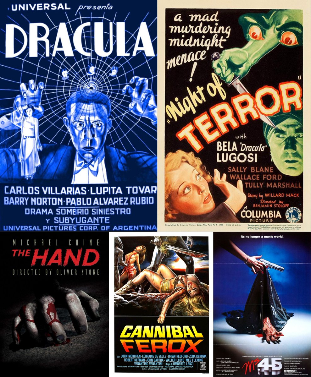 #Horror films released on April 24th...

#Drácula 1931.
#CarlosVillarias

#NightofTerror 1933.
#BelaLugosi 

#TheHand 1981.

#CannibalFerox 1981(Italy).

#Ms45 1981.
#ZoëTamerlis #thriller
