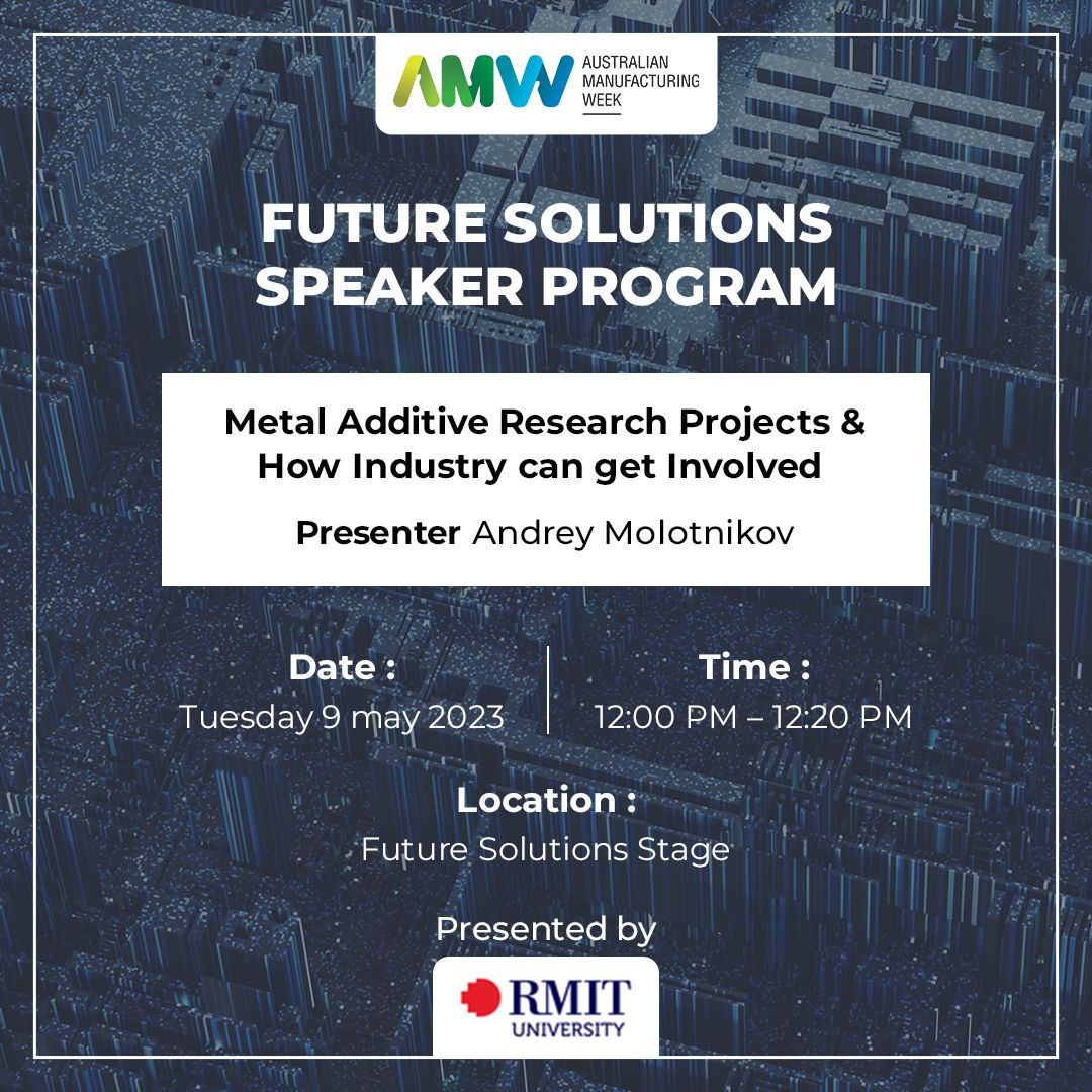 Get ready to revolutionize the way we build! RMIT's metal additive research projects have the power to change the game. Want to be a part of the future?

Visit to register:
tickets.lup.com.au/aus-manufactur…