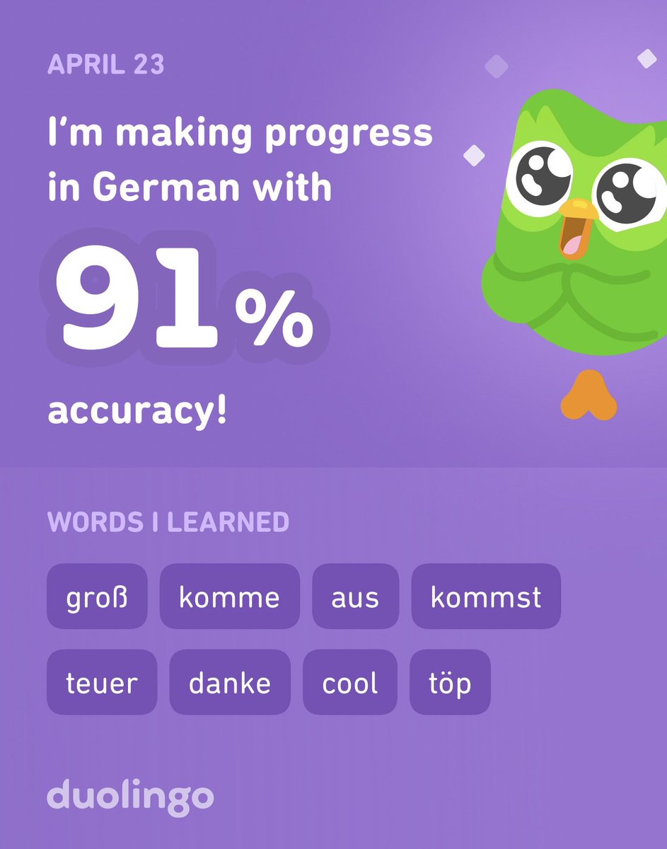 pgutz980's tweet photo. I’m learning German on Duolingo! It’s free, fun, and effective. https://t.co/t7IMWOXzbU