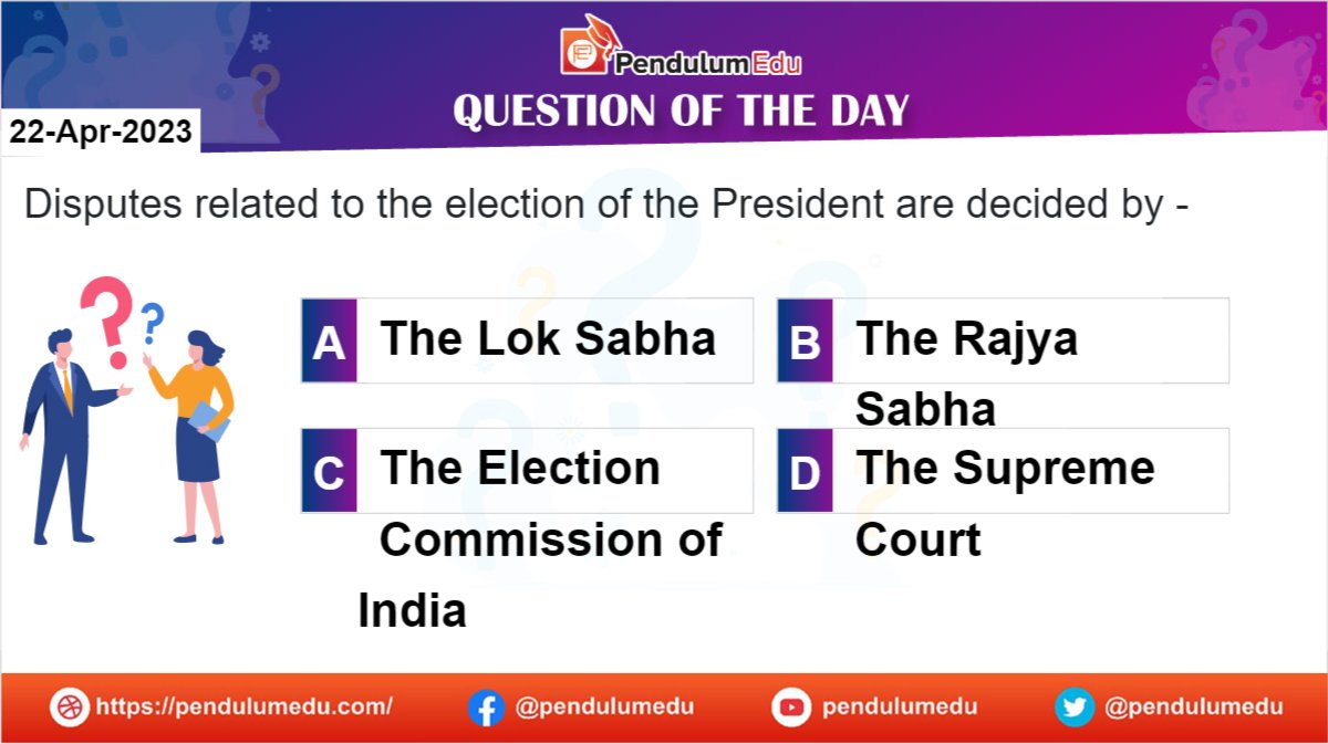 pendulumedu's tweet image. Attempt Polity Question by PendulumEdu to know who decided the disputes related to the election of the President of India. 
\View the Solution here - bit.ly/3L4IyXC
#reasoning #logicalreasoning #reasoningtricks #Politymcqs #electionofpresident  #gkpracticequestions