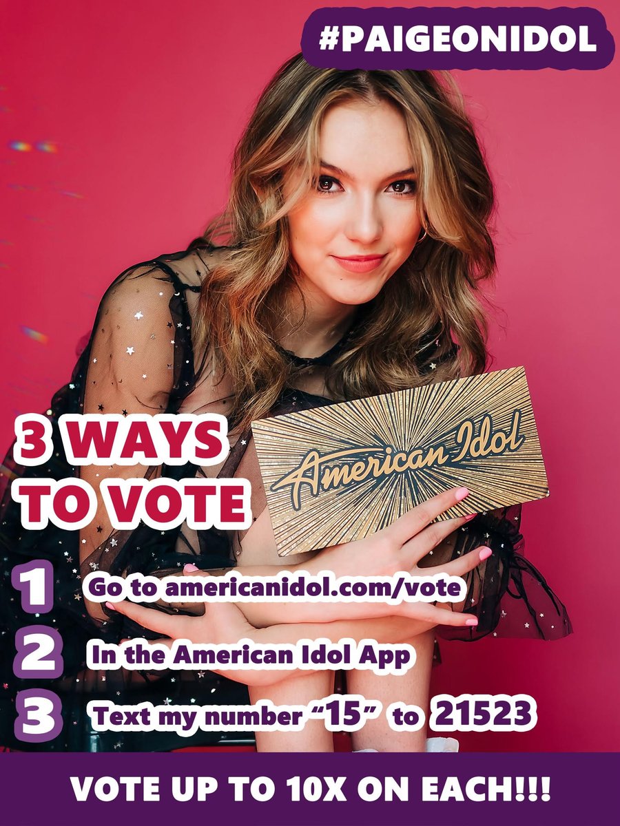 Want to see me in the #top12 on American Idol? Please RETWEET AND VOTE! I'm so grateful for everyone who has voted so far, I wouldn't be here without you! 📷 #paigeonidol #idol #paigeanne