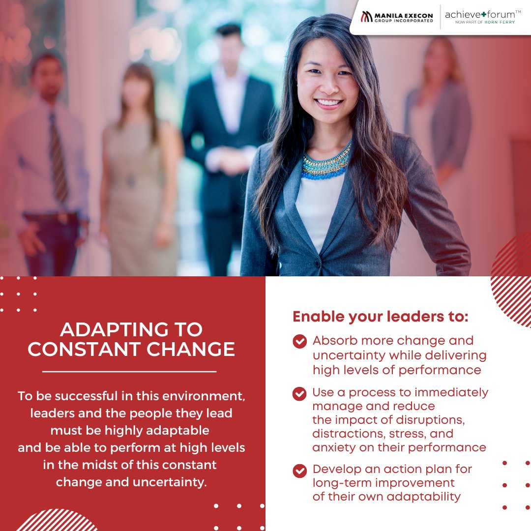 ManilaExecon's tweet photo. With AchieveForum's workshop on Adapting to Constant Change, we encourage your leaders to turn challenges into opportunities, stay agile, and enable success in an ever-evolving business landscape.
Please email us at info@meginc.com.ph
#AchieveForumNowPartOfKornFerry #Leadership https://t.co/XfDT3VQryK