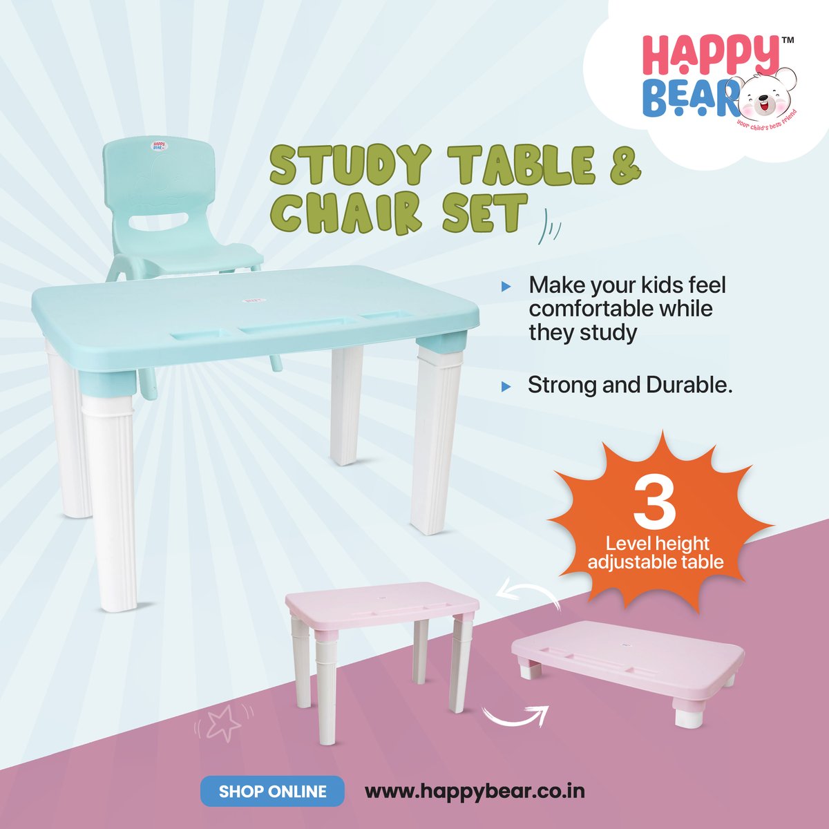 HappyBe94087319's tweet photo. The most comfortable option is here for your Little one to study and reach new heights. #StudyTableandChairSet from #HappyBear says it all.
Available in Two shades
Shop Now - https://t.co/mSDnQRpfJA
Contact: 75759 76666
#KidsStudyTable #adjustabletable #adjustablechair #kidschair https://t.co/xPxKBKZ3vj