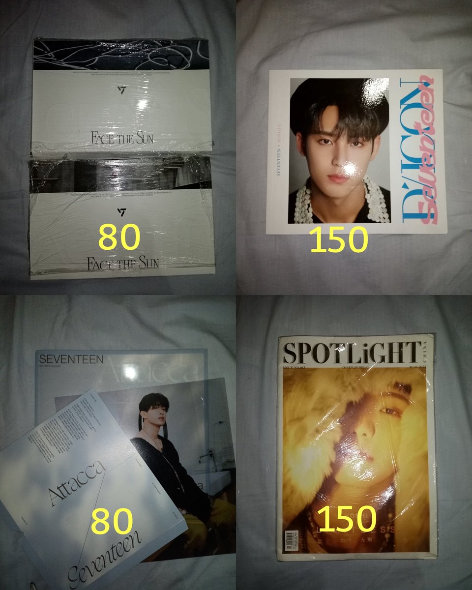 jencaart's tweet photo. wts/lfb
⚠️ SEVENTEEN COMEBACK SALE ⚠️
ALL ONHAND 80-150 

FACE THE SUN - 80 each
DICON DFESTA PHOTOBOOK MINGYU COVER - 150
ATTACCA OP1 - 80
SPOTLIGHT MAGAZINE HOSHI - 150 https://t.co/fn0G3jhAOn