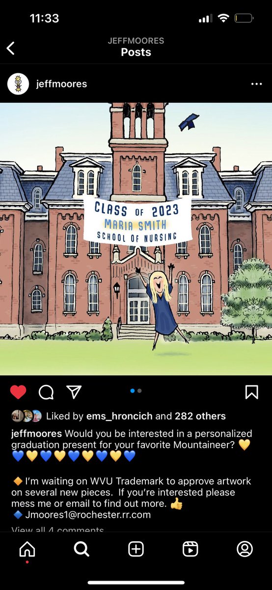 SSurdenas's tweet photo. @blairadowler I saw someone repost this &amp; a sponsored insta story of this as well from jeff moores to see how many people would be interested in buying this for graduation &amp; if he could get a trademark approval from WVU! I sent it to friends and liked it! Graduation coming up! #MKTG475 💛💙 https://t.co/zdwJ8Y5ZpT
