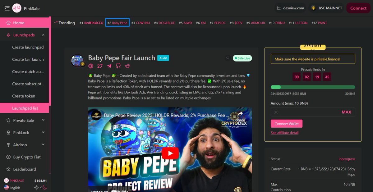 We're trending at number 2 on the list of top trends with just a few hours left in our presale! This shows the strong support of our community and the unique value of Baby Pepe. 🚀🐸#BabyPepe #CryptoCommunity

pinksale.finance/launchpad/0x66…