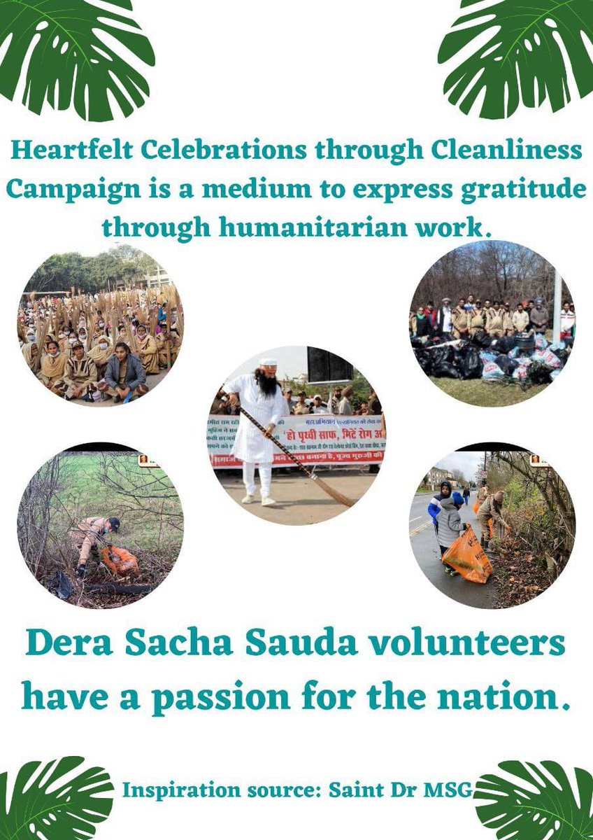 nagpalabhishek7's tweet photo. With aim to make #PollutionFreeWorld and healthy environment,Saint Dr. Gurmeet Ram Rahim Singh Ji Insan started #CleanlinessCampaign. Following his teachings, dss volunteers are conducting cleanliness drives worldwide.
#MissionCleanliness
Saint Dr Gurmeet Ram Rahim Singh Ji https://t.co/Cvw7r0bYp7
