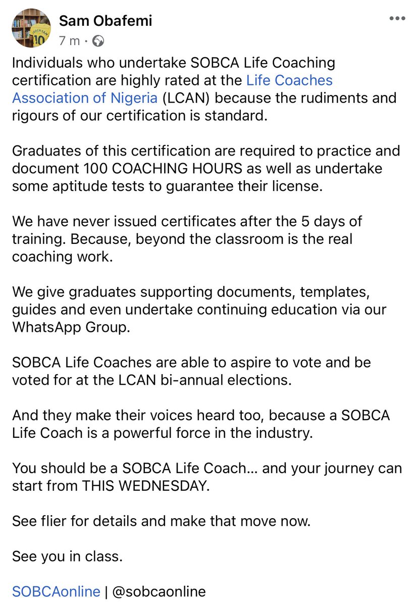 sobafemi's tweet photo. Become a Certified Life Coach with @sobcaonline. https://t.co/t3NGVCk9a3