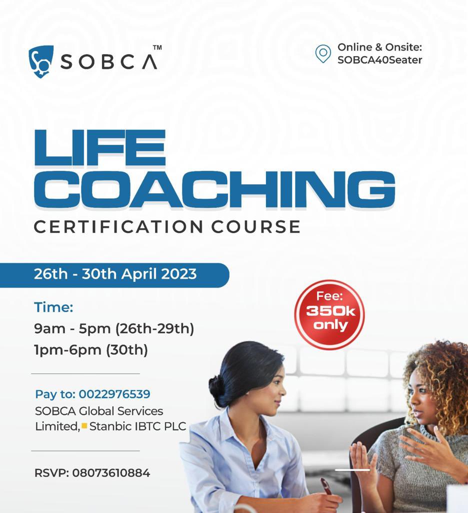 sobafemi's tweet photo. Become a Certified Life Coach with @sobcaonline. https://t.co/t3NGVCk9a3