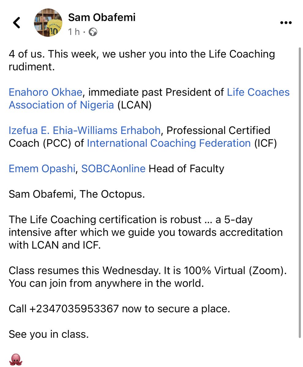 sobafemi's tweet photo. Become a Certified Life Coach with @sobcaonline. https://t.co/t3NGVCk9a3