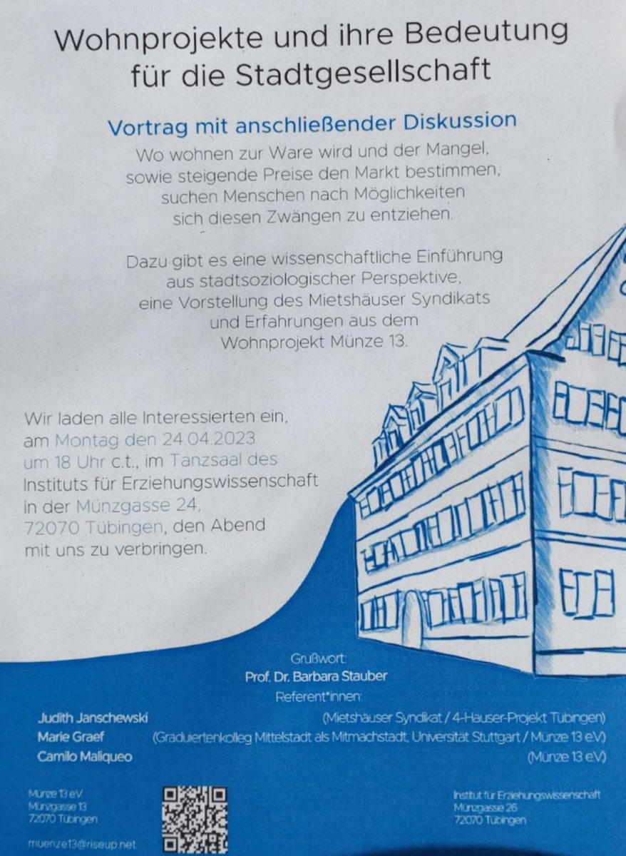 📆heute 18:00 spannender Vortrag #Wohnprojekte und #Stadtgesellschaft @fckeigenheim @_Schelling_ @munzgasse13 #StadtFürAlle #Mietshäusersyndikat @NBMHSI