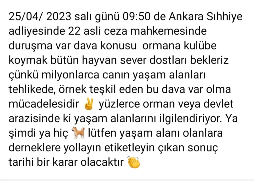 Yarın Ankaralı Gönüllüler Dernekler ve <a href="/hayhakavukat/">Hayvan Hakları Avukatları</a> ları, Sabah 9.50 de Bu Davaya destek olmalı,Kulübeler Bakım yerleri Tehlike altında,Bugün Kulübe der Yarın Beslemeyeceksin der Destek verelim lütfen. <a href="/ankarapatiliky/">Ankara Patiliköy</a> <a href="/PawGuardsTr/">Paw Guards | Pati Koruyucuları</a> <a href="/KapikayaGuluzar/">pativista</a> #SokakHayvanlarıSahipsizDeğil
