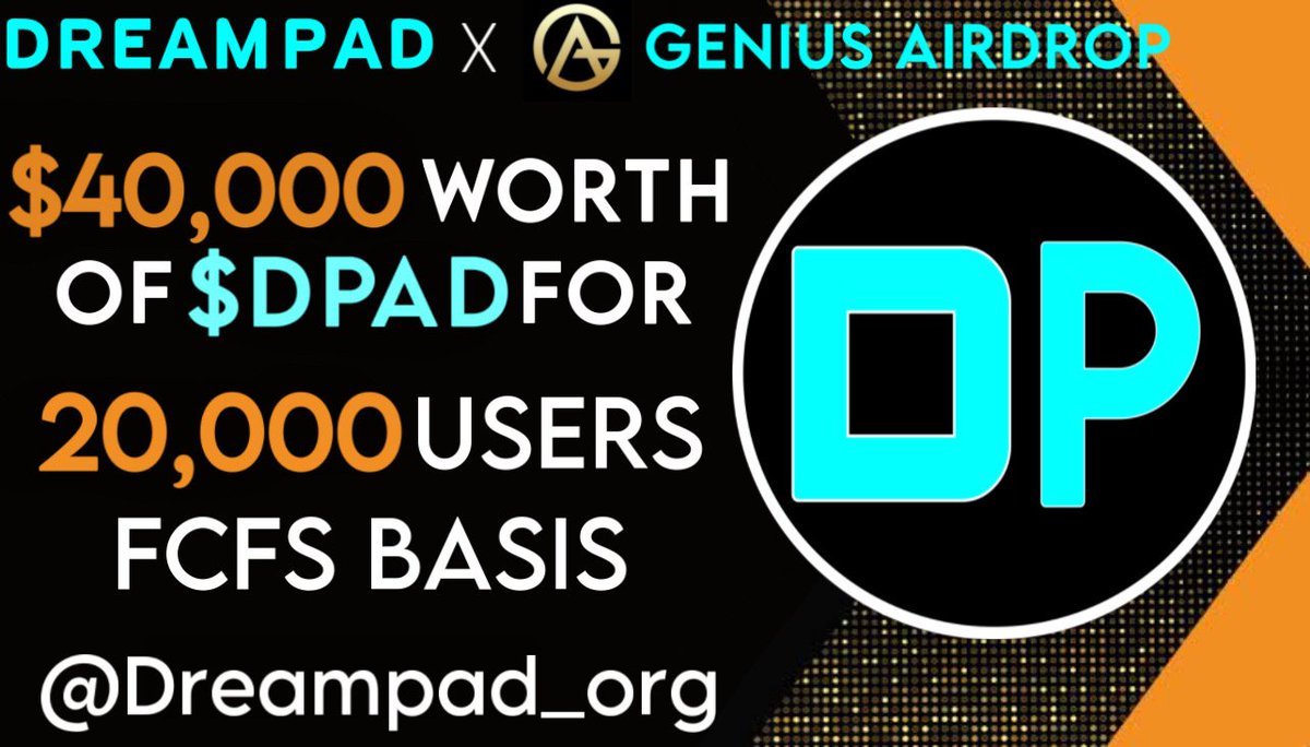 CryptoEarning17's tweet photo. 📣 Dreampad X Genius airdrop Massive #Giveaway

🎁 Total Reward Pool $40,000 Worth Of Dpad 

To Enter:
✅ Follow @Dreampad_org
✅ Like &amp; RT Tag 3 Friends 
✅ Finish tasks
https://t.co/eJQizgkRU5

#Airdrop #Crypto #AirdropCrypto #airdrops https://t.co/AlNbtMw5SU