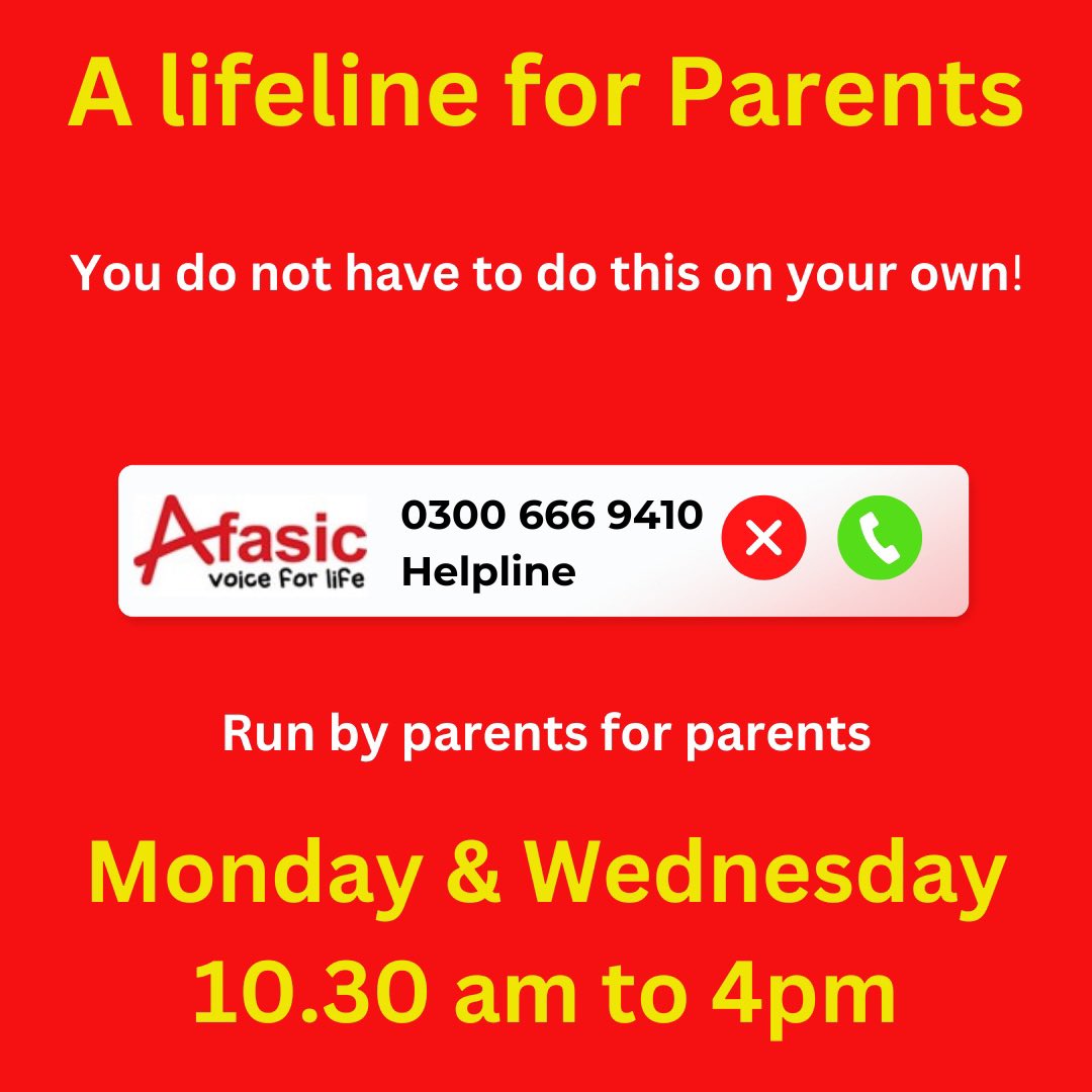 The Afasic helpline is open Mondays &amp; Wednesdays 10.30am till 4.00pm to discuss difficulties your child may have with speech &amp; language. 📞 0300 666 9410 
afasic.org.uk
📧 Info@afasic.org.uk                     

afasic.org.uk/the-afasic-hel…