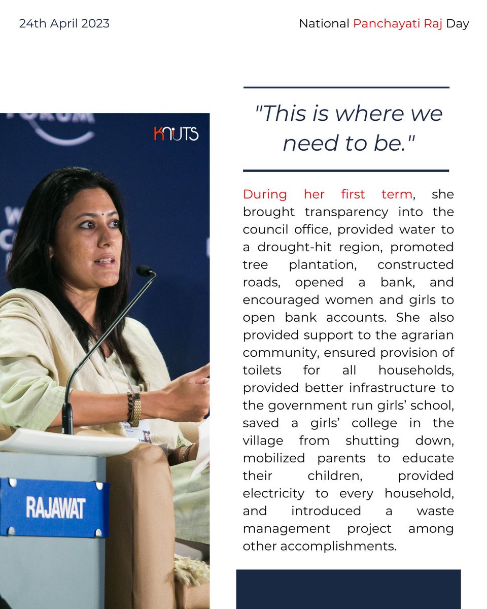 Knuts_in's tweet photo. This National Panchayati Raj Day, we're celebrating our VoV Chhavi Rajawat and the difference she has made and continues to make with her work.
Let's grow together!
#nationalpanchayatirajday #sarpanch #democracy #elections #localgovernment #chhavirajawat #voiceofvalue #knuts https://t.co/NeCPZV5fV9