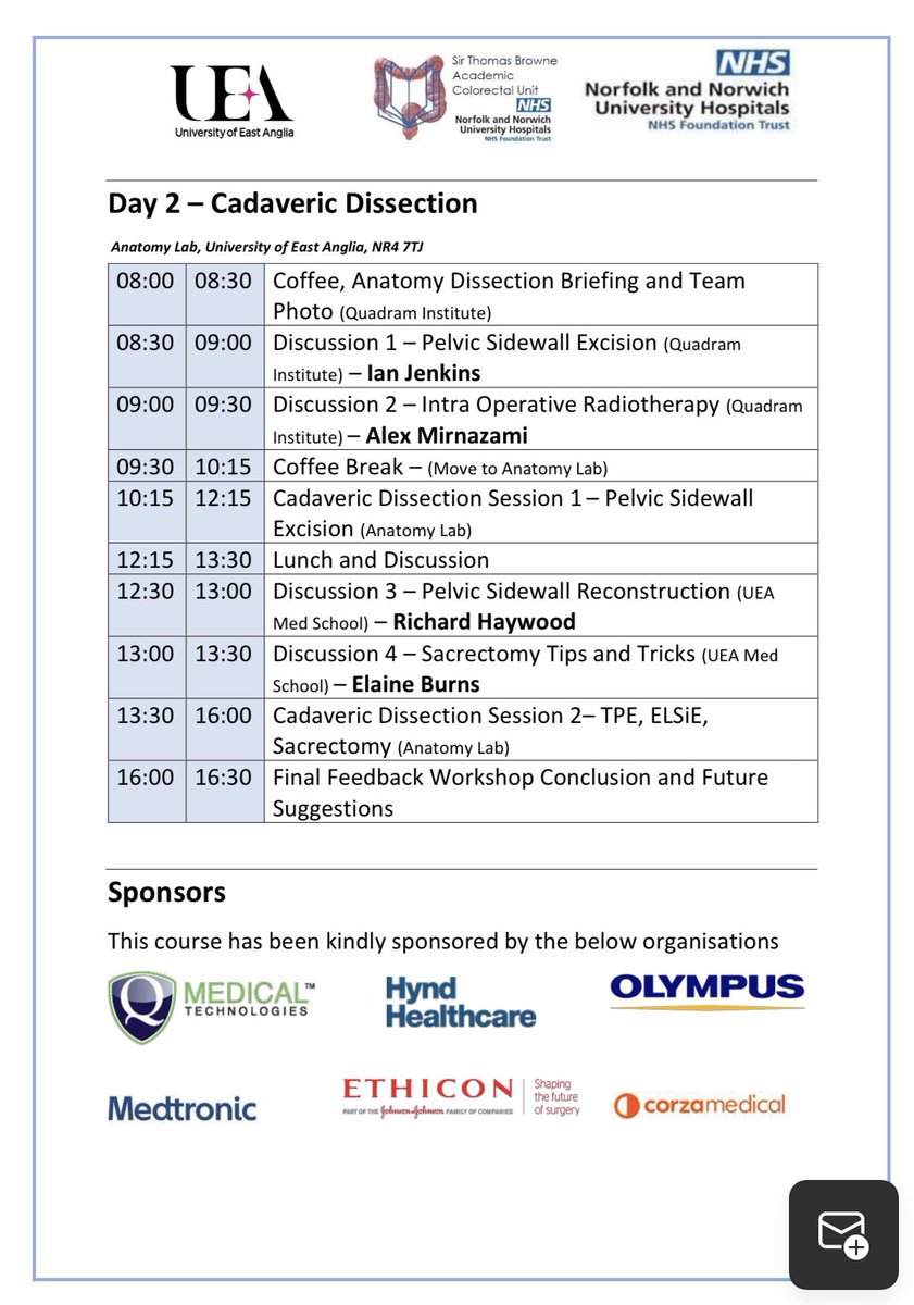 Norwich pelvic side wall workshop organized by @ishaikh4 @SamHetti_ 🔑 Advanced pelvic malignancy MDT 🔑 Full day of hands-on cadaveric dissection 🔑 Expert faculty @KirstenBoyle16 @MrJTJenkins @cam_colorectal @alexmirnezami @EMBurns2017