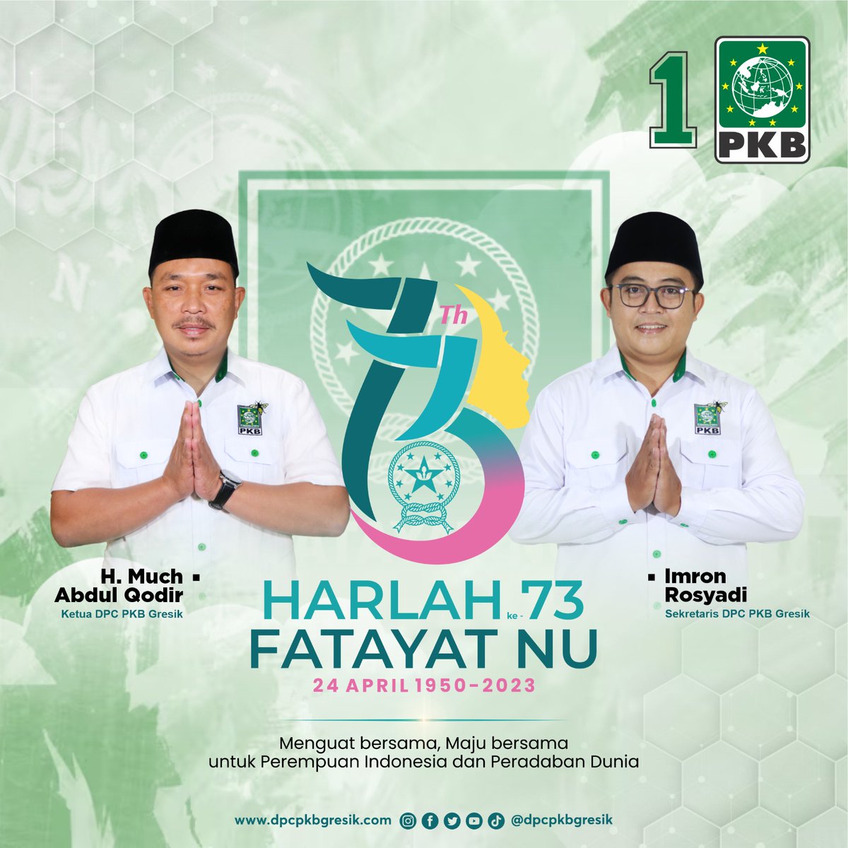 dpcpkbgresik's tweet photo. Selamat Harlah Fatayat NU ke 73 Tahun
24 April 1950 - 2023
"Menguat Bersama, Maju Bersama untuk Perempuan Indonesia dan Peradaban Dunia"
#HarlahFatayat73 #FatayatNU #Gresik #GusMuhaimin #PKBmembelaRakyat #LebahParlemen #pkbgresik #PKB #1PKB #PKBsatukanIndonesia https://t.co/RKui6TLXQP