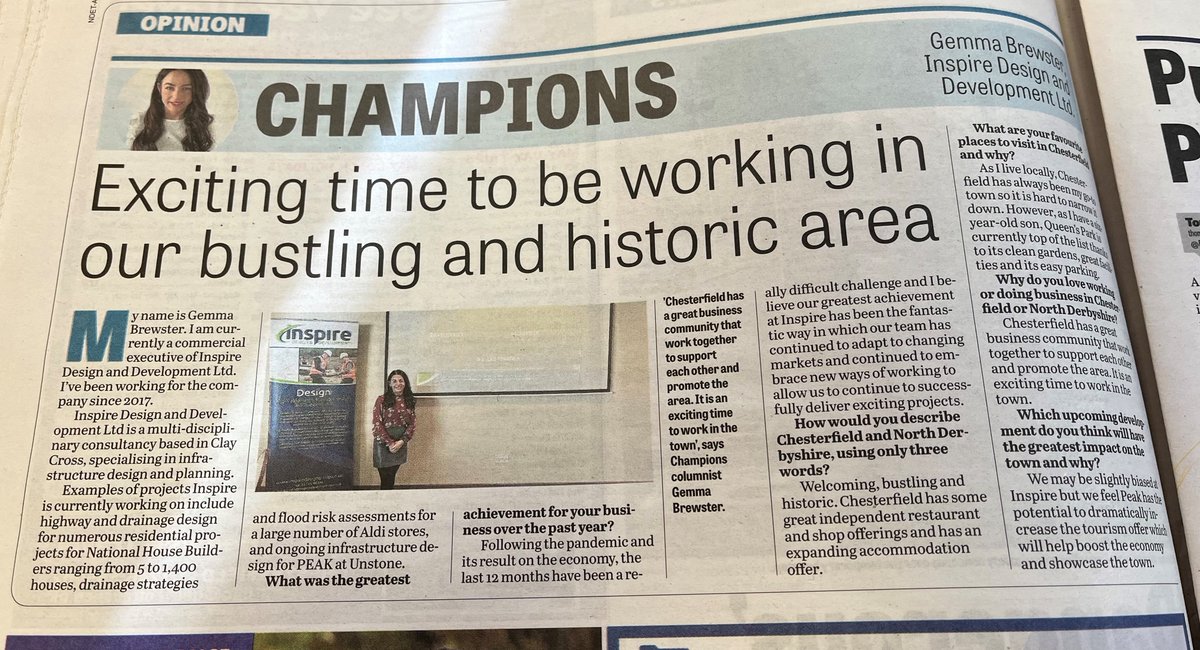 Gemma is this week’s @D_Times Champion of the week. 📸😀

@InspireddLtd are one of 200 #ChesterfieldChampions that are proud to support the local economy, working closely with @DesChes to showcase Chesterfield and North Derbyshire.

chesterfield.co.uk/destination-ch…