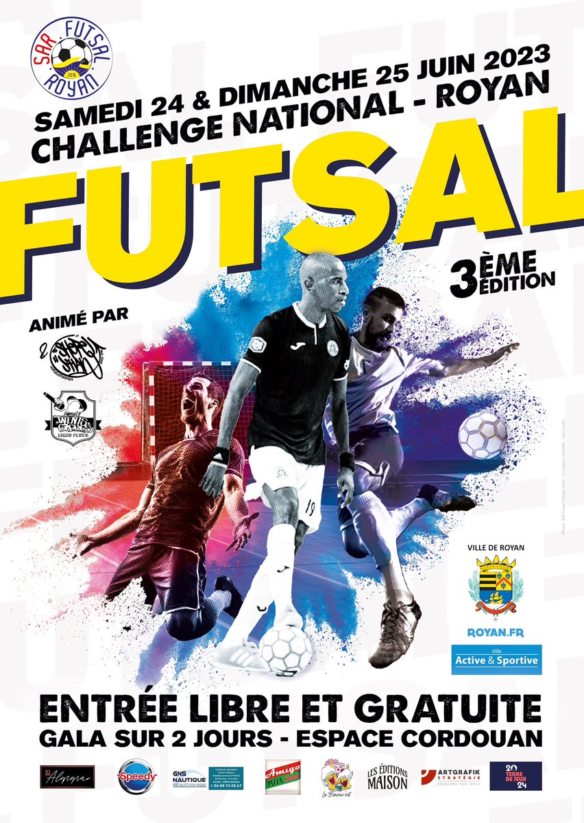 lessacoches's tweet photo. Un événement à ne surtout pas manquer. 

Deux jours de compétition futsal, des équipes des quatres coin de la France.
Le challenge national futsal de royan vous l’avez imaginé nous l’avons créé.
Organisé par le SAR Futsal Royan
#jpeuxpasjaicnfr

Merci à cVsFlight https://t.co/EV1e5ufVXs