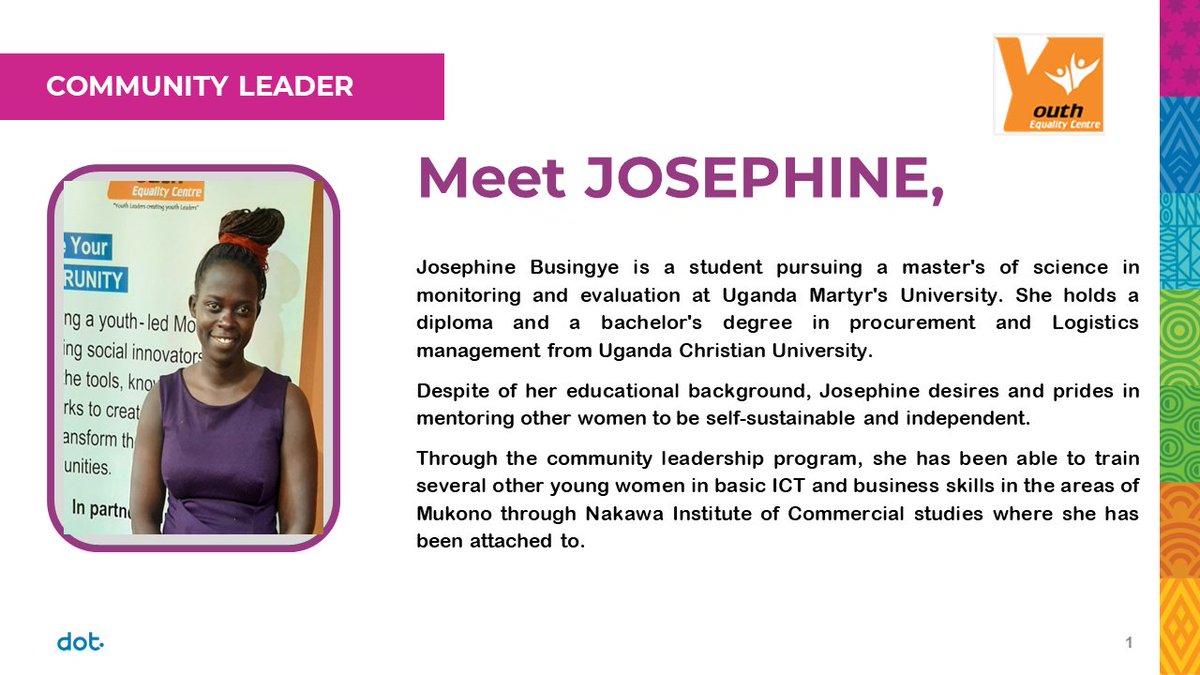 EqualityCenter's tweet photo. Meet Josephine, a passion driven young lady and a facilitator from the community leadership program by @EqualityCenter and @DigitalOppTrust 

#EmpoweringTheYouth https://t.co/7ycQUF7eE9