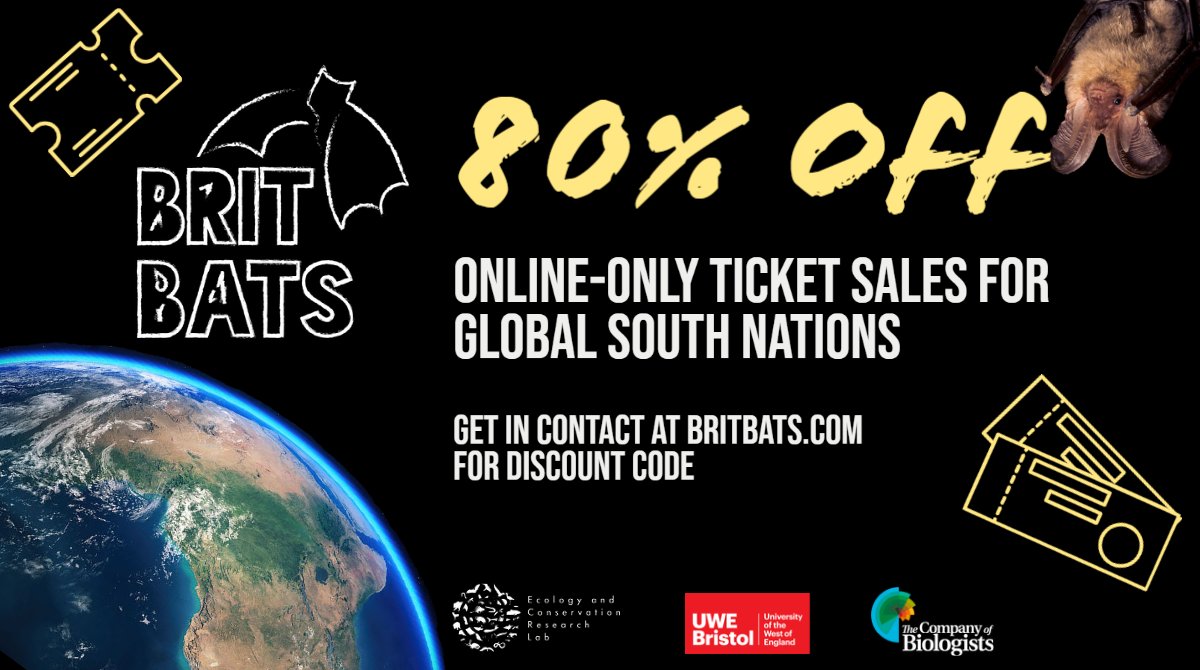 Just a couple days left to register for in-person tickets for the 6th British Bat Research Symposium.

We are also offering an 80% discount for delegates from global south nations who wish to attend the conference virtually.

Head over to BritBats.com and get in touch!