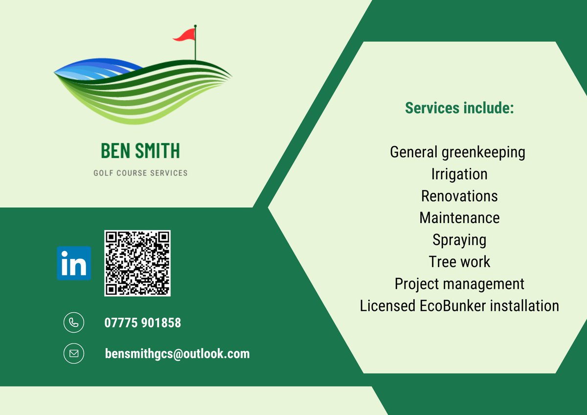 ✨Ben Smith Golf Course Services✨

Covering all things greenkeeping…

If you could use a helping hand on the course over the coming months, then don’t hesitate to get in touch.

Call, email or DM to enquire. 

#BSGCS
#HappyToHelp
