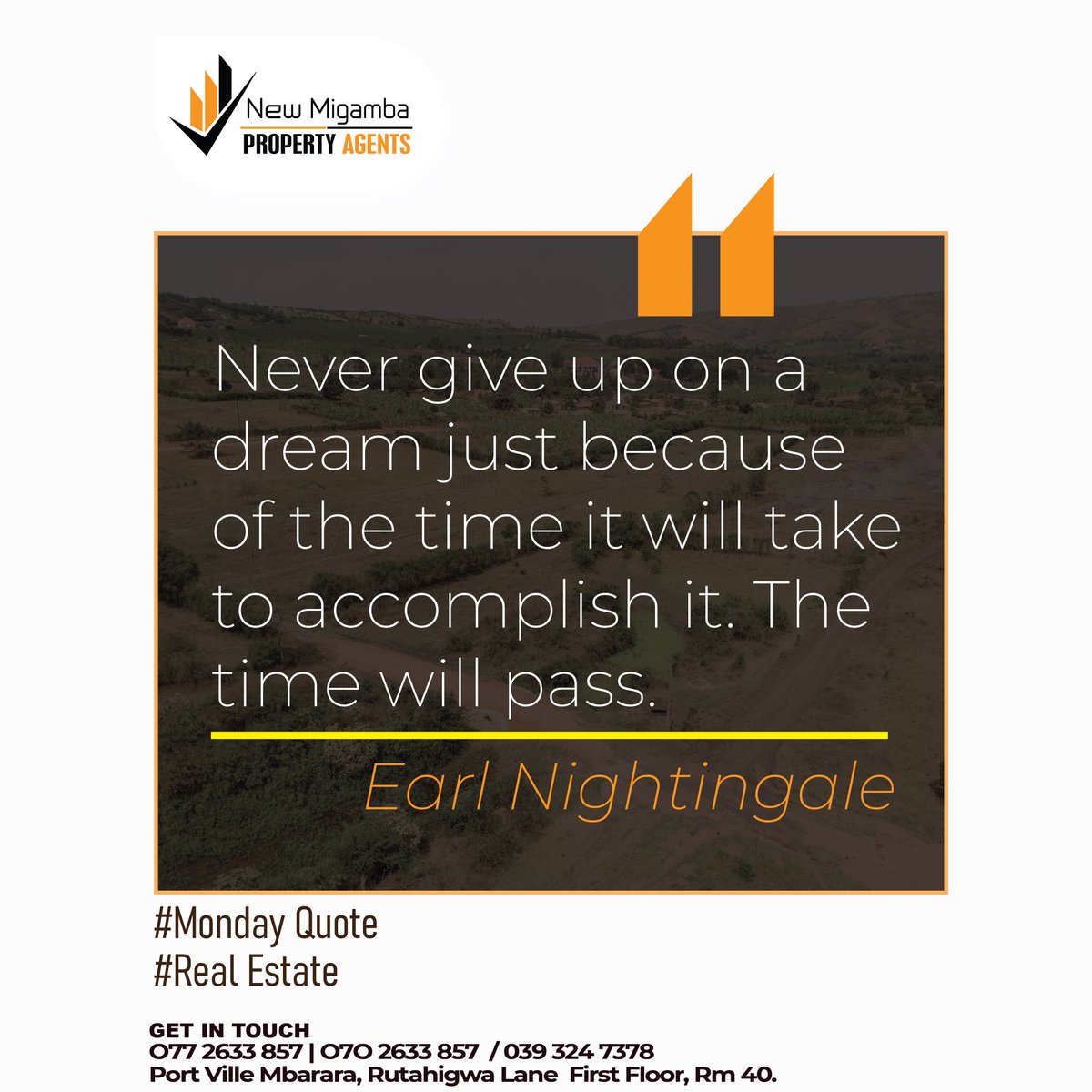 NewMigambaAgent's tweet photo. Monday is another chance to make progress on your dreams.  Blessed week 
#newweeknewgoals #mbarararealestates #land #MbararaCity #megasale https://t.co/8OsWDDOujx