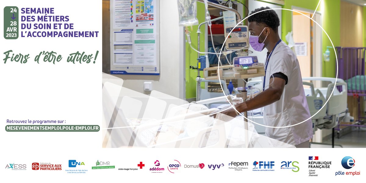 🏁 Top départ pour la Semaine des métiers du Soin et de l'Accompagnement 👩‍⚕️👨‍⚕️
5 jours et plus de 80 événements en #Bretagne pour faire découvrir :
👉 Les métiers
👉Les formations
👉Les entreprises
👉Les recrutements du secteur
➕ d'info ➡️ pole-emploi.fr/region/bretagn…