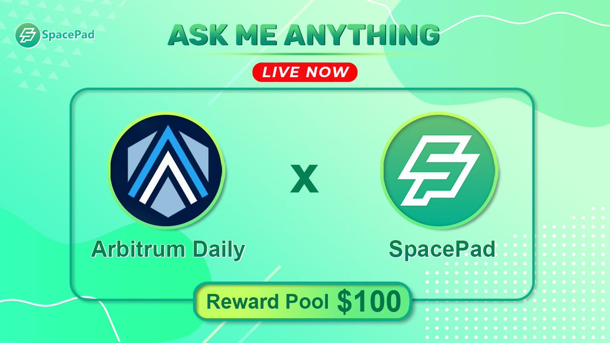spacepad_fin's tweet photo. 🎙 SpacePad x Arbitrum Daily - Live Now 🎙

❓ Don't miss the chance to join the AMA between SpacePad and Arbitrum Daily 🎉
🚀 Fasten your seatbelt and let's go!!!!!

🎥 Venue: https://t.co/M3o1fI6FvD

💰 Reward: $100

🤩Let's join now🤩
#spacepad #IDO #DEX #Launchpad $SPP https://t.co/An7qGcGeKY
