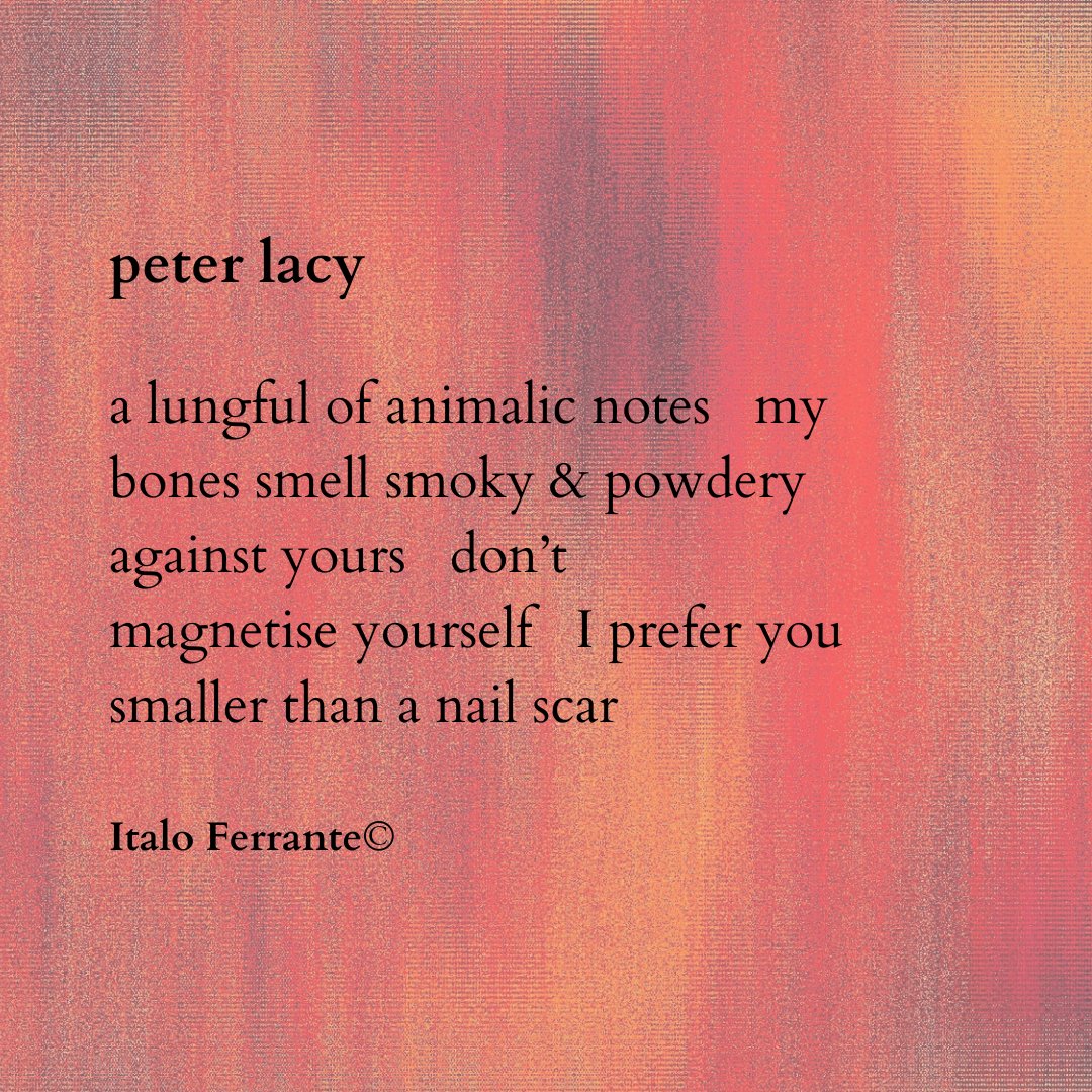 Italo Ferrante’s poem is now brutal and saturated, then pleading with devotion. Read ‘peter lacy’ here: inksweatandtears.co.uk/italo-ferrante/

#PoemADay