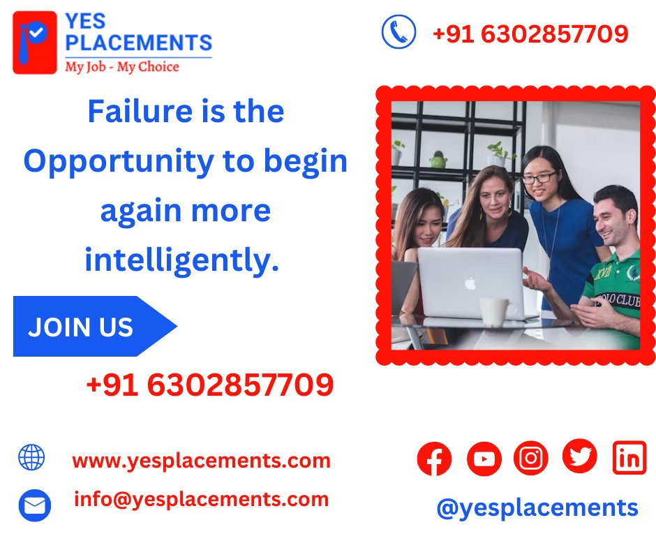 yes_placements's tweet photo. Failure is the Opportunity to begin again more intelligently.
SIGN UP NOW
📲+91 63028 57709
💻 https://t.co/buebY4dmc7
📩 info@yesplacements.com 
#yesplacements #trainingservices #trainings #guntur #yesplacementsinguntur #ITjobs #education #placements #placementproviders https://t.co/w4Rp2ig9Qg