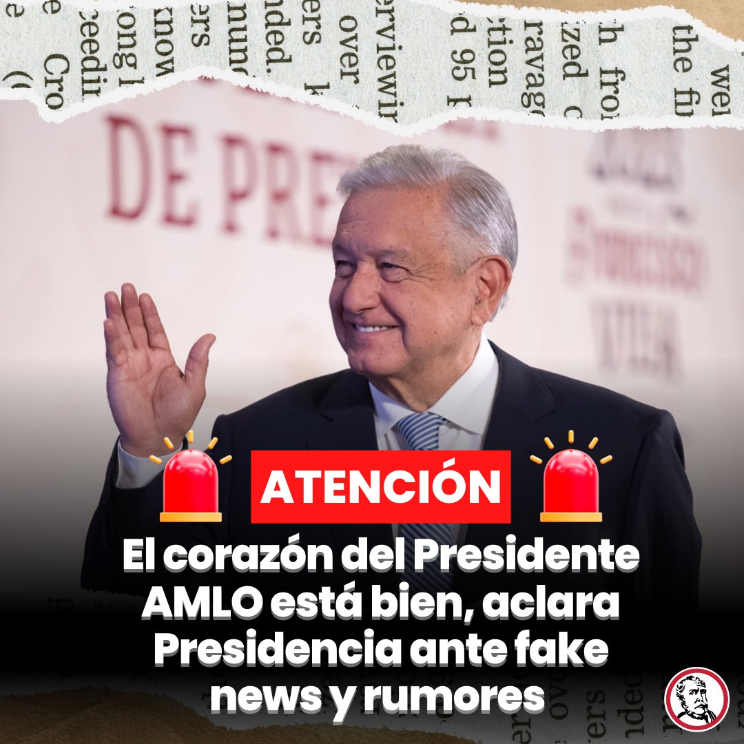 revistapolemon's tweet photo. 🚨 #ATENCIÓN No caigas en las especulaciones ni en los rumores difundidos por los conservadores. 

El Presidente @lopezobrador_ tiene covid pero se encuentra bien del corazón. 

No está internado en un hospital ni corre peligro, está descansando y recuperándose en el departamento donde vive con su familia al interior de Palacio Nacional.