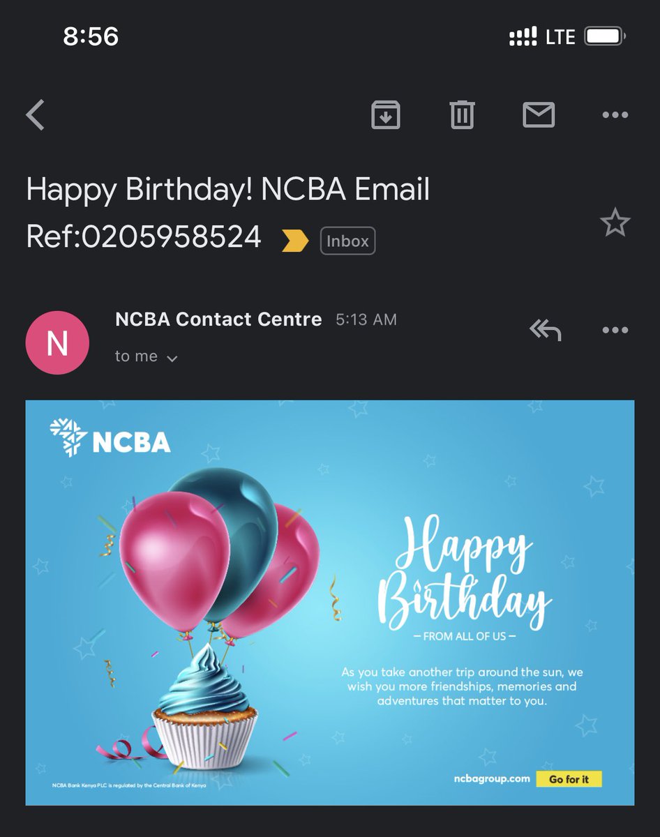 NjugunaDM's tweet photo. @NCBABankKenya am sorry but we have taken another trip round the Sun to receive another wrong wish on my Birthday. Whoever is in charge for this wrong messaging should be dealt with. You are stressing me out making me celebrate two birthdays each year!!!! NKT https://t.co/3UiKRSkdHm