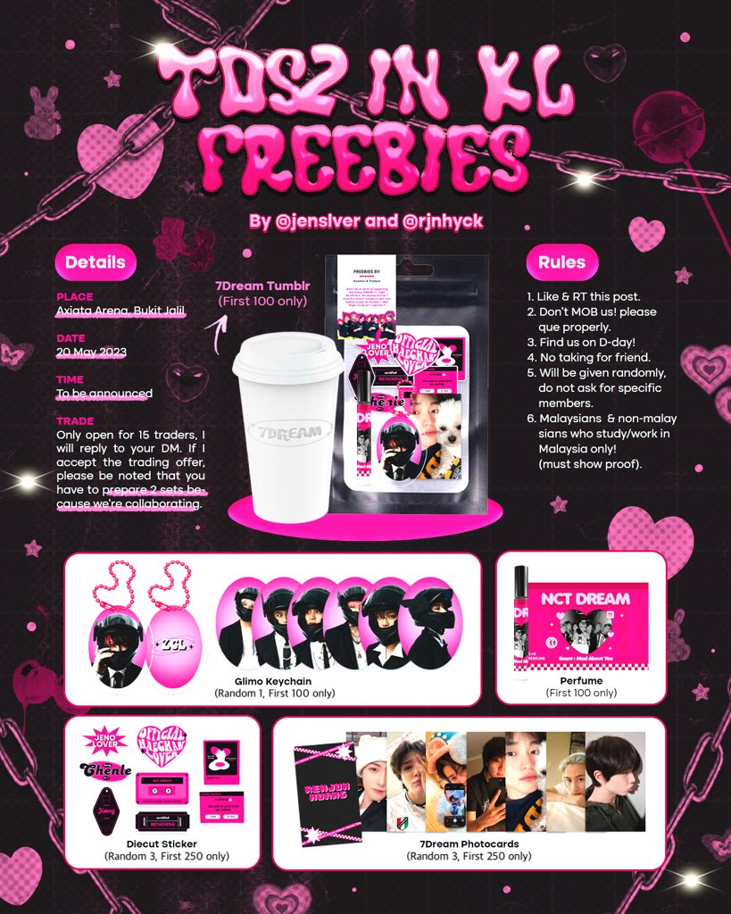 jenslver's tweet image. ⋆⋆☆ — TDS2 in KL freebies support 
             by @jenslver  &amp;amp; @rjnhyck — ⋆⋆☆

📍 Axiata Arena, Bukit Jalil
🗓 20th May 
🕒 TBA
 
𖤐 follow the rules to claim the freebies
𖤐 see u guys on d-day :D

#TDS2inKL #THEDREAMSHOW2_in_KUALALUMPUR #THEDREAMSHOW2_in_KL