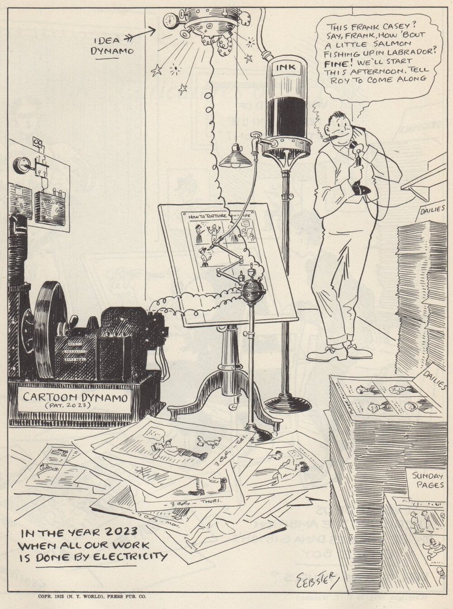 In 1923, a cartoonist depicted a fictional machine that would generate ideas and draw them as cartoons automatically. A century later, today's image-synthesis and large language models are approaching this once fantastic prediction: trib.al/3igPzLR 

[📸: Paleofuture]