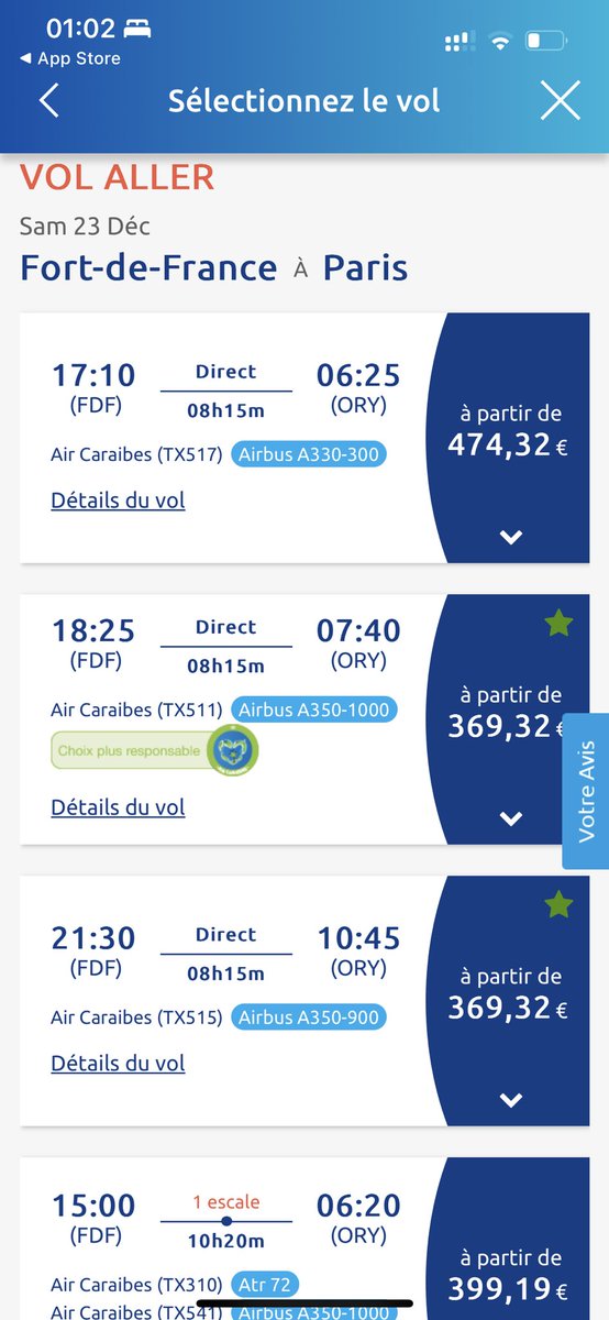 JeanKhristophe's tweet photo. @aircaraibes @SergeLetchimy si ça c’est pas du vole …. Même jour même distance Fort-de-France > Paris VS Paris > Fort-de-France https://t.co/RFkxL7PhHG
