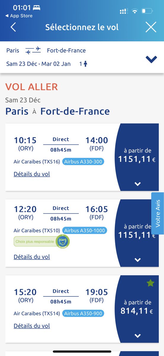 JeanKhristophe's tweet photo. @aircaraibes @SergeLetchimy si ça c’est pas du vole …. Même jour même distance Fort-de-France > Paris VS Paris > Fort-de-France https://t.co/RFkxL7PhHG