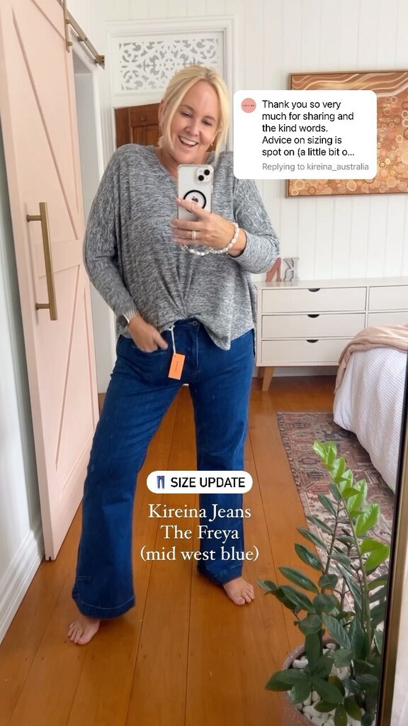 👖jeans size update 

The advice from @kireina_australia was to size down in The Freya in a number of colours so I jumped online and bought the 30s (original video shows me in 32s). The result: firmer around my non-waist but a better fit for me throug… instagr.am/reel/CrZ6j1RJp…