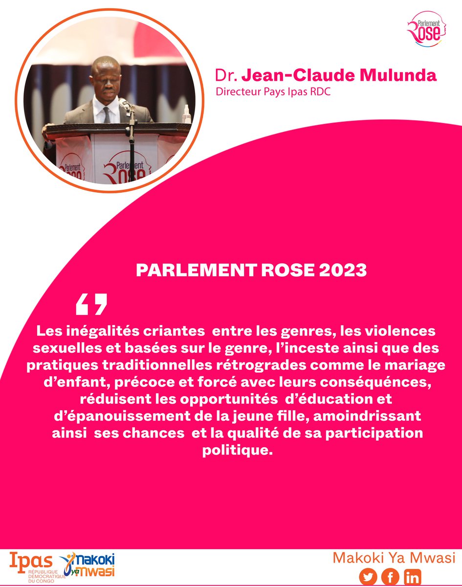 MakokiYaMwasi's tweet photo. Retrouvez les citations fortes du Dr @Mulunda_JC Directeur pays @Ipas RDC lors du #ParlementRose2023

#MakokiYaMwasi
👇👇 https://t.co/Valn206Rkp