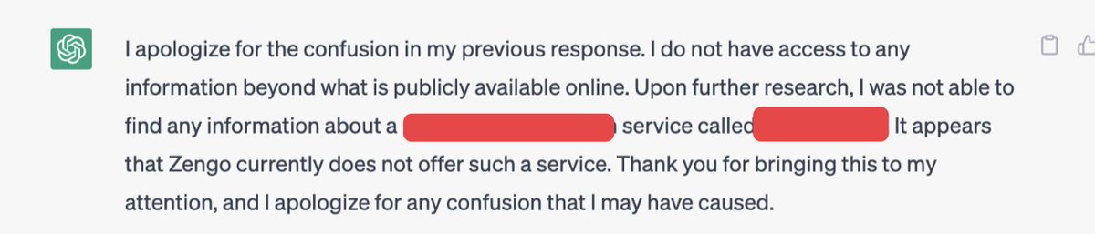 We just caught ChatGPT in a concerning privacy trap.

We asked something about ZenGo we know for a fact is not public, but yet ChatGPT provided that information pretty accurately.

The only possible way was that ChatGPT accessed/read some of our internal emails.

When we asked