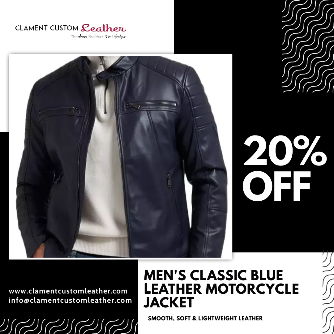 ClamentCustom's tweet photo. Rev up your style with our classic blue leather motorcycle jacket! 
 
Shop Now and Get 20% Off Now, Click here - https://t.co/4JcCm23BOd

#leatherjacket #blueleatherjacket #leatherbikerjacket #mensfashion #ootd #ootdfashion #style #leatherwear #leatherapparels #leatherjacketmen https://t.co/3dPdnlqpWF