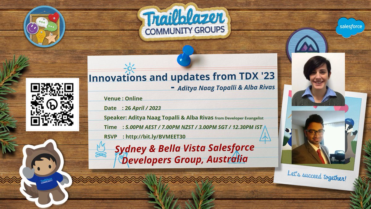 msakthivel83's tweet photo. Hello #Trailblazer, 2 days to GO! Hurry up to RSVP for our next session
Title: Innovations and updates from TDX '23
Date    : 26 April &amp; 5.00PM AEST / 7.00PM NZST / 3.00PM SGT / 12.30PM IST
Speaker: @adityanaag  &amp; @AlbaSFDC 
RSVP : https://t.co/LU0wXek4EK

@BVSFDG @sydsfdug https://t.co/Cvu8YdgKzK