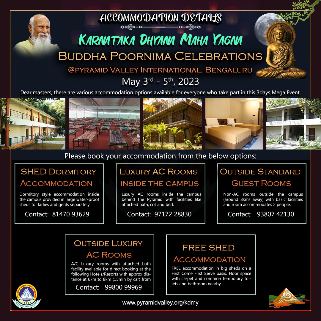 PyramidValleyIn's tweet photo. Hope you're plans are ready to attend Buddha Poornima at PVI

Different types of accommodation based on your choice

May 2nd, 12pm to May 6th, 11am

Have a comfortable stay to participate in long-hour meditation

More details and accommodation reservation
https://t.co/6PovUOH3jT https://t.co/bQf4k4imkG