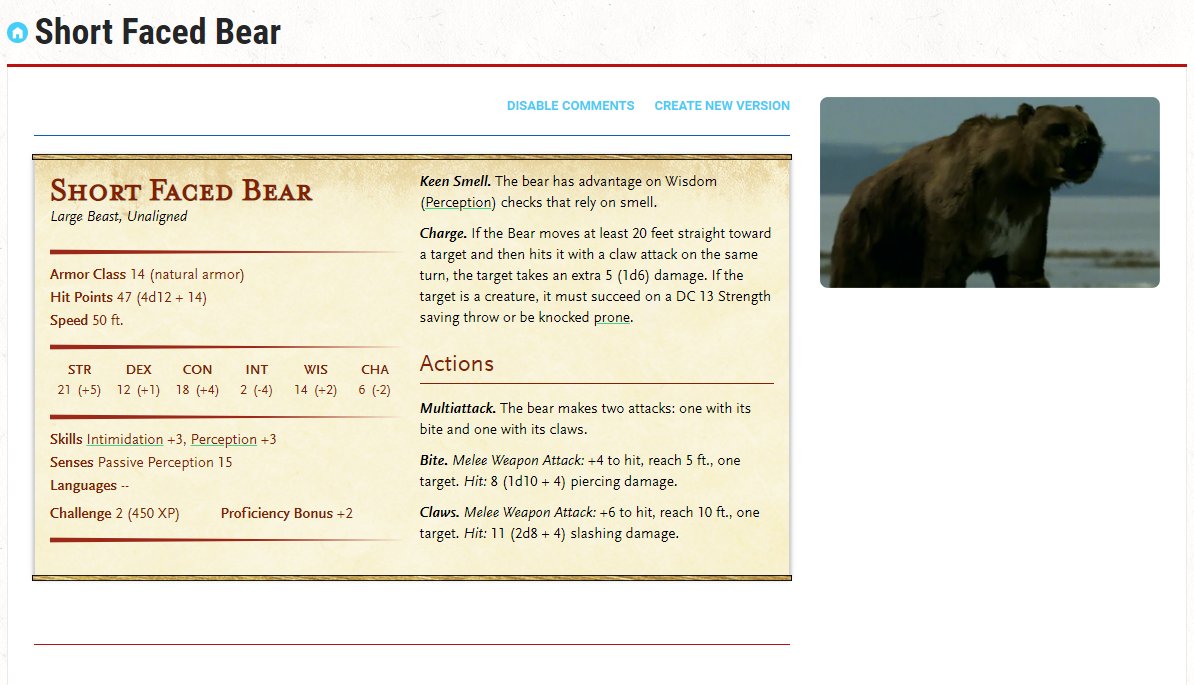 PaleoAnalysis's tweet image. I couldn't sleep so I decided to do a thing on D&amp;amp;D Beyond and it was actually really fun! Maybe I should do more 5e Stat blocks for prehistoric animals?... 👀 #DnD #DnDBeyond
