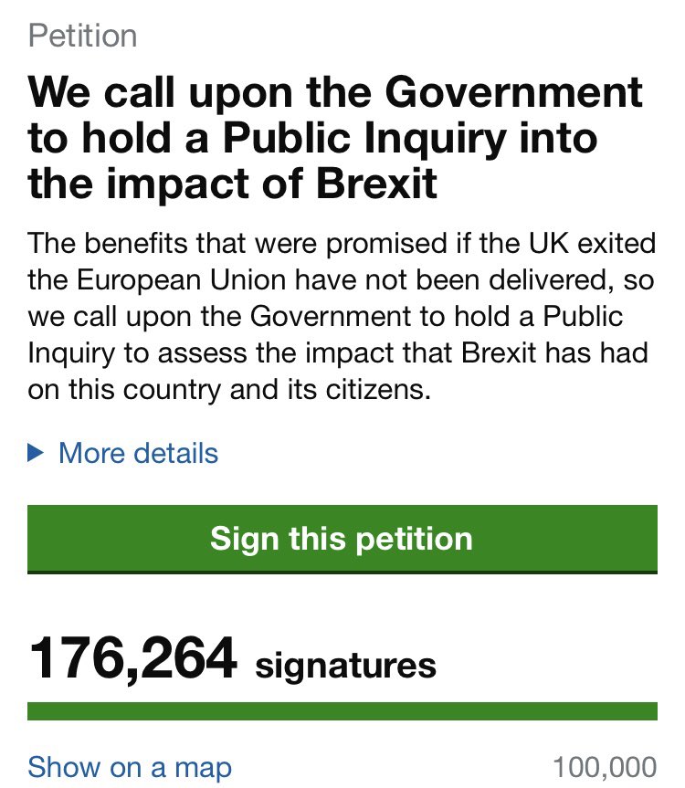 The growth on this #BrexitInquiry petition over the weekend was spectacular. If you’ve not yet signed it - here’s the link: petition.parliament.uk/petitions/6282… And note that it’ll be debated (+ live-streamed) in Parliament today at 4:30pm.